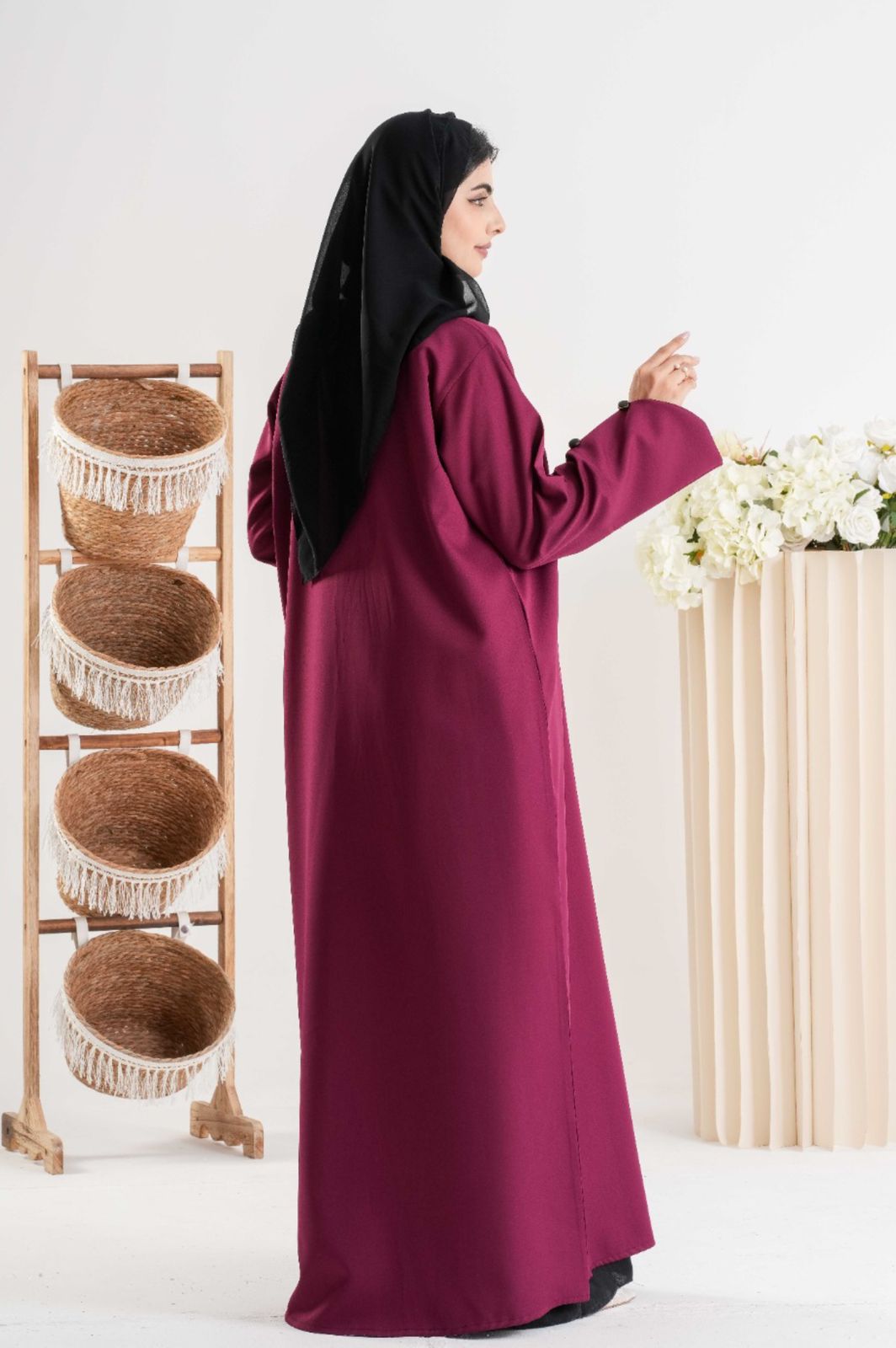Plum Elegance Button Abaya