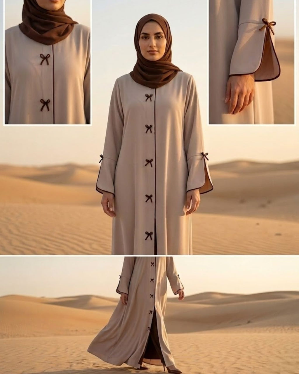 Bow Detail Abaya in Taupe