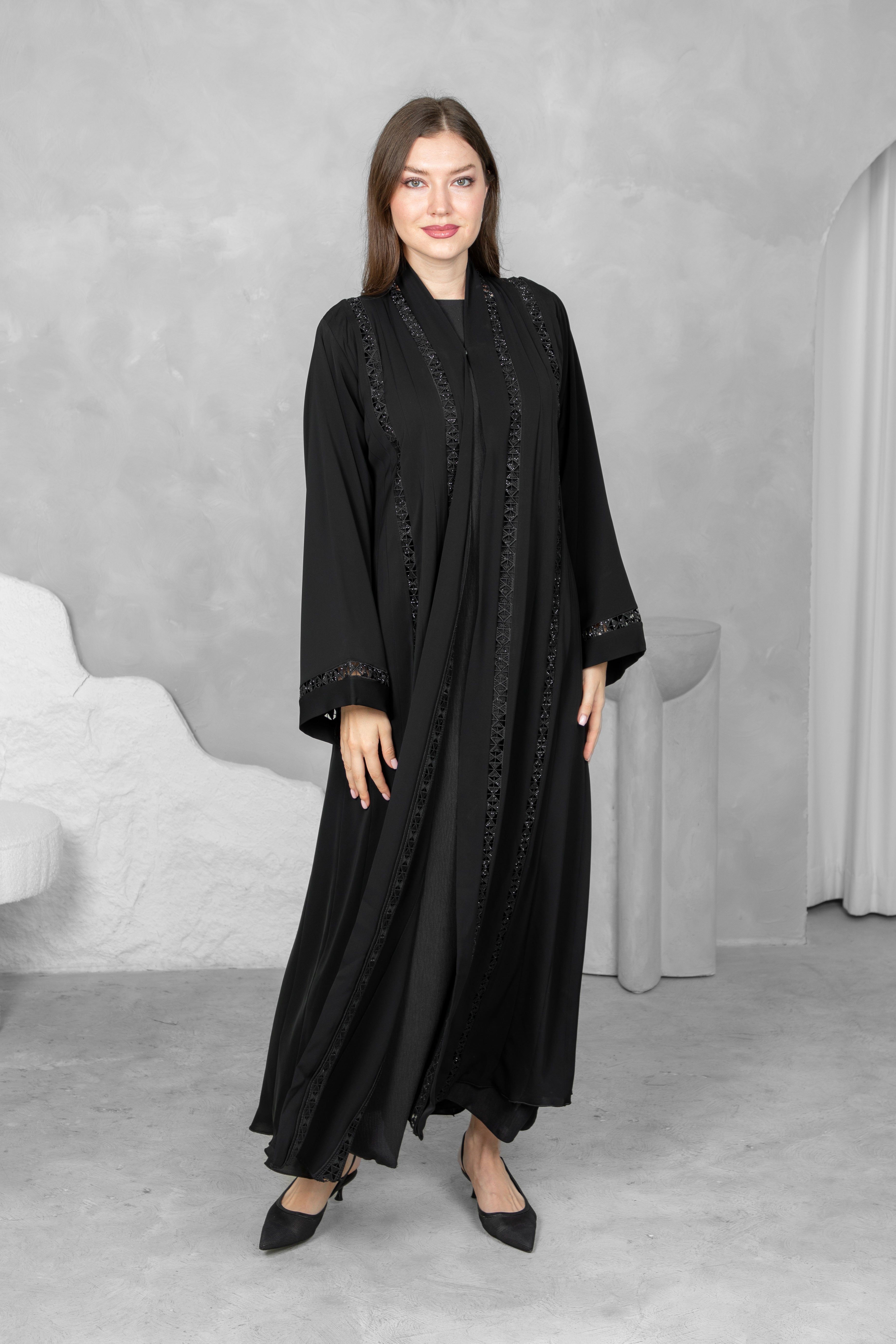 Black Abaya – Premium Nida Korean Fabric with Elegant Lace | Luxury Abaya Online