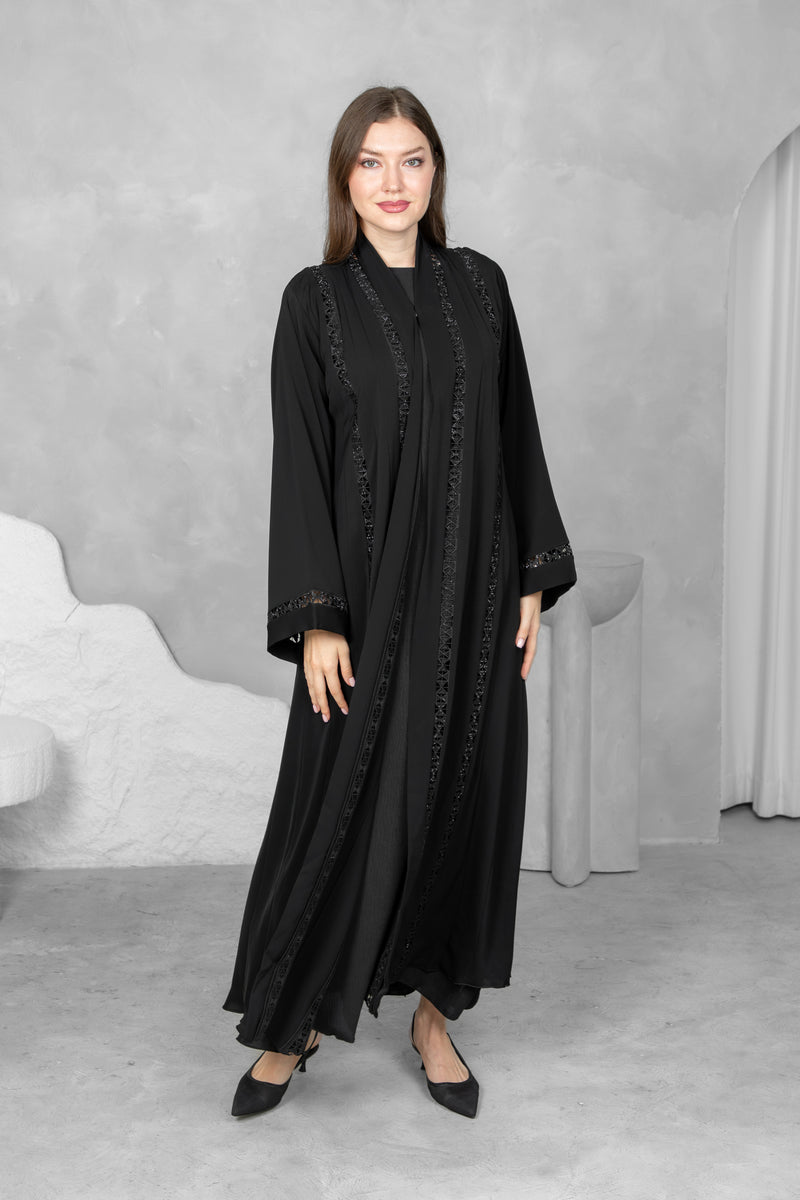 Black Abaya – Premium Nida Korean Fabric with Elegant Lace | Luxury Abaya Online