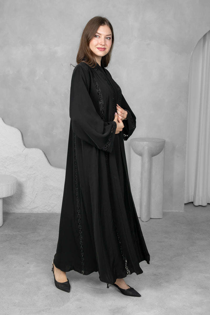 Black Abaya – Premium Nida Korean Fabric with Elegant Lace | Luxury Abaya Online