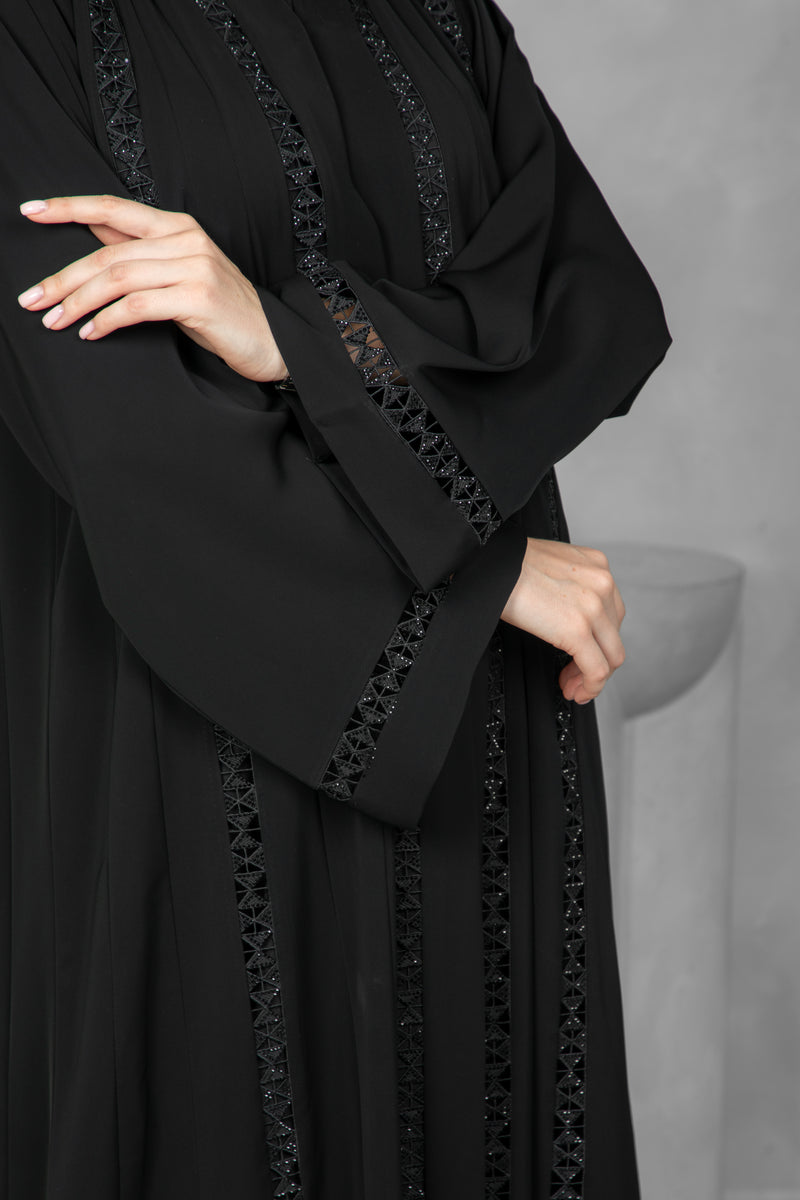 Black Abaya – Premium Nida Korean Fabric with Elegant Lace | Luxury Abaya Online