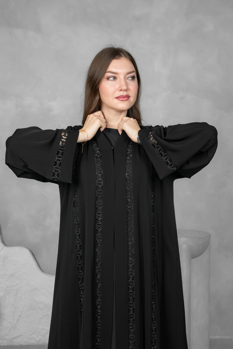 Black Abaya – Premium Nida Korean Fabric with Elegant Lace | Luxury Abaya Online