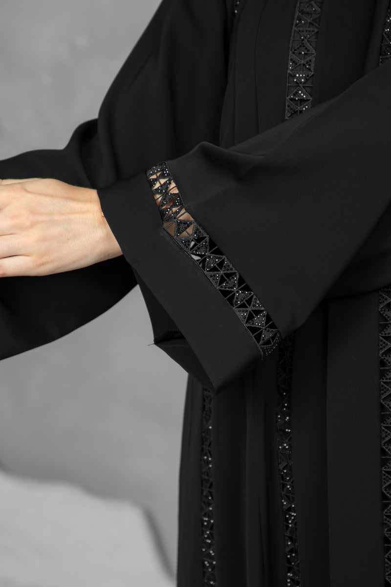 Black Abaya – Premium Nida Korean Fabric with Elegant Lace | Luxury Abaya Online