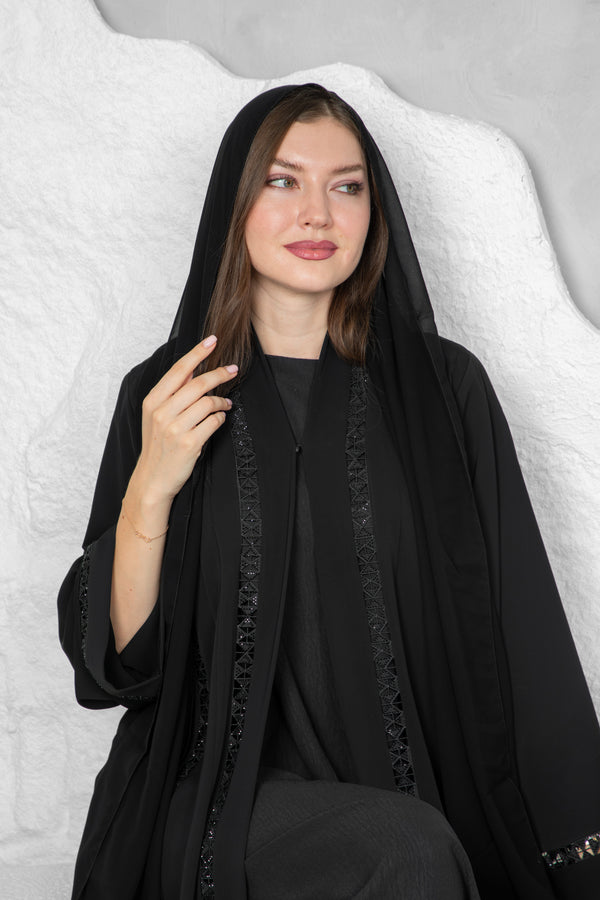 Black Abaya – Premium Nida Korean Fabric with Elegant Lace | Luxury Abaya Online