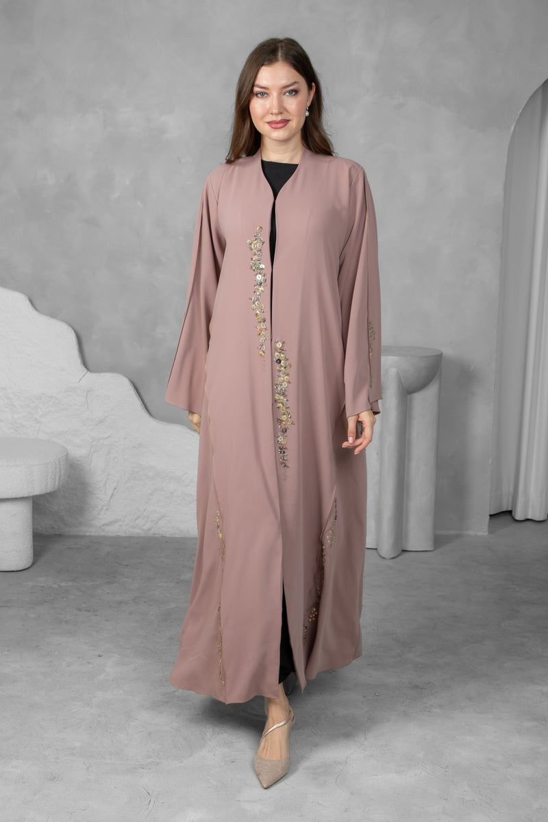 Luxury Mauve Abaya – Premium Fabric with Stunning Handwork | Designer Abaya UAE