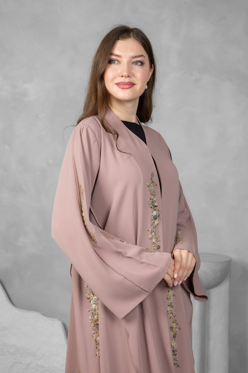 Luxury Mauve Abaya – Premium Fabric with Stunning Handwork | Designer Abaya UAE