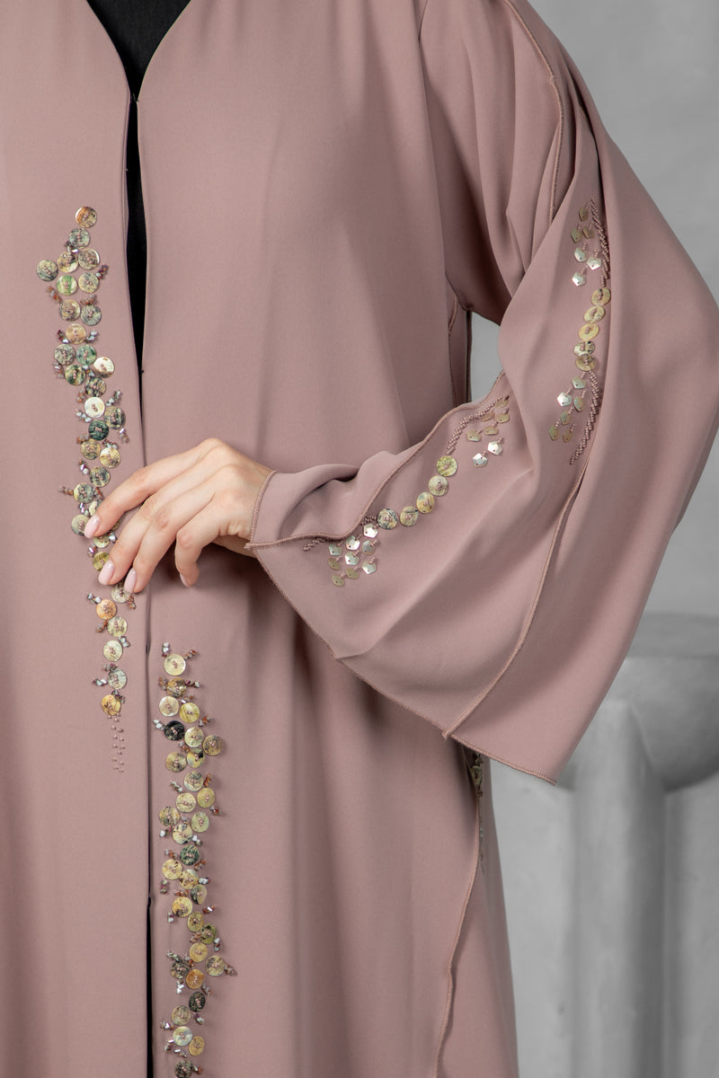 Luxury Mauve Abaya – Premium Fabric with Stunning Handwork | Designer Abaya UAE
