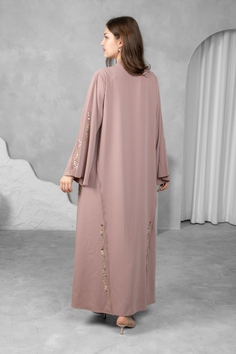 Luxury Mauve Abaya – Premium Fabric with Stunning Handwork | Designer Abaya UAE
