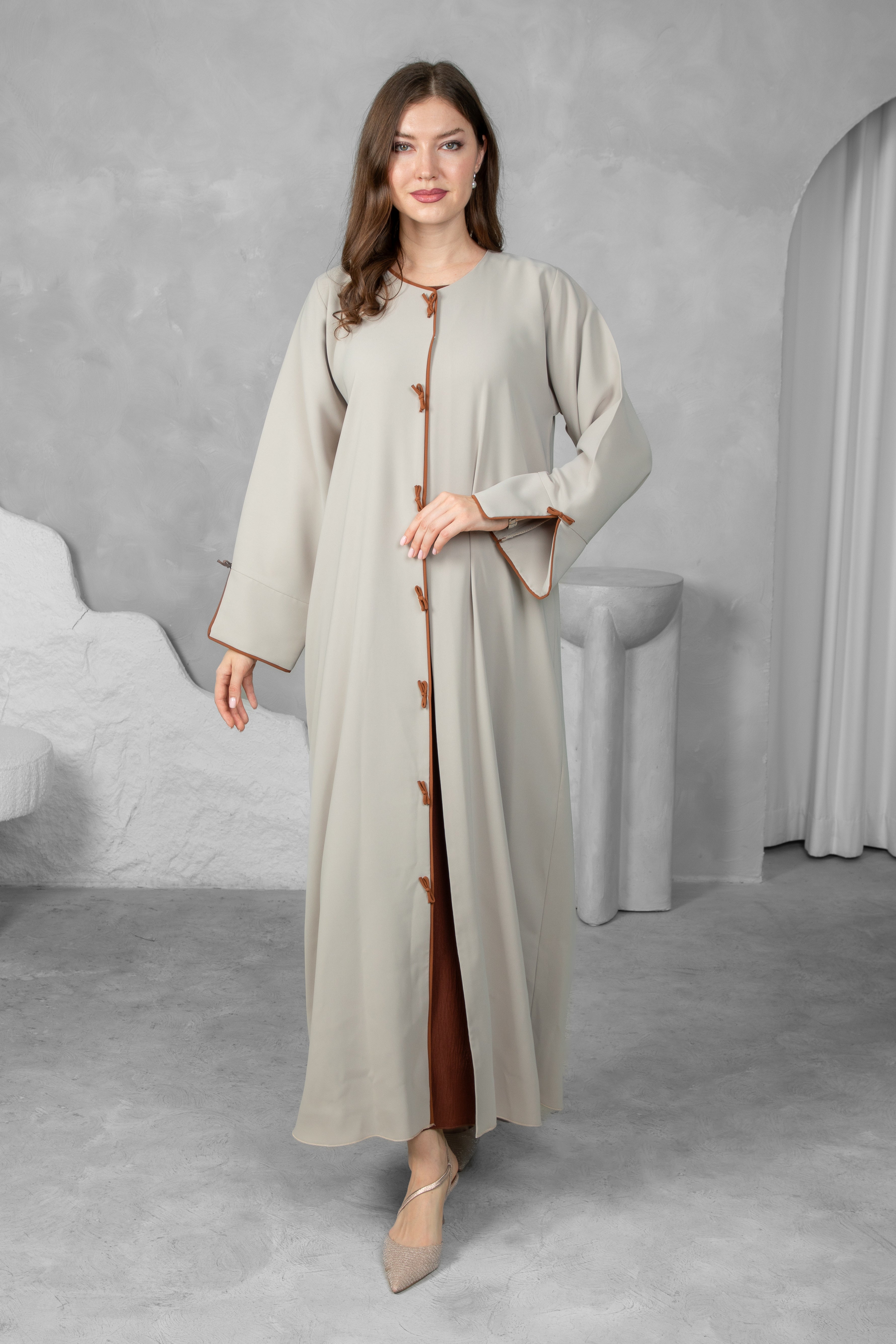 Classic Abaya – Solid color with Brown Bow | Premium Collection