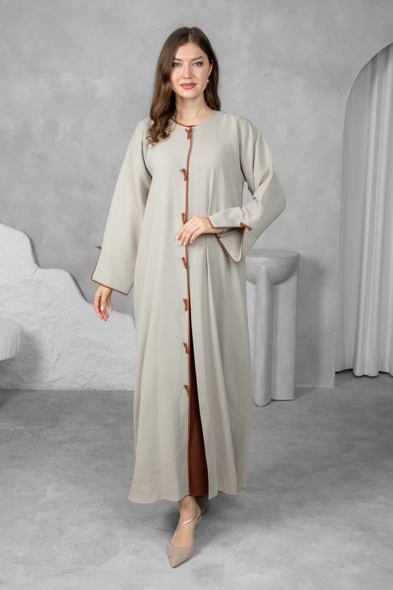 Classic Abaya – Solid color with Brown Bow | Premium Collection