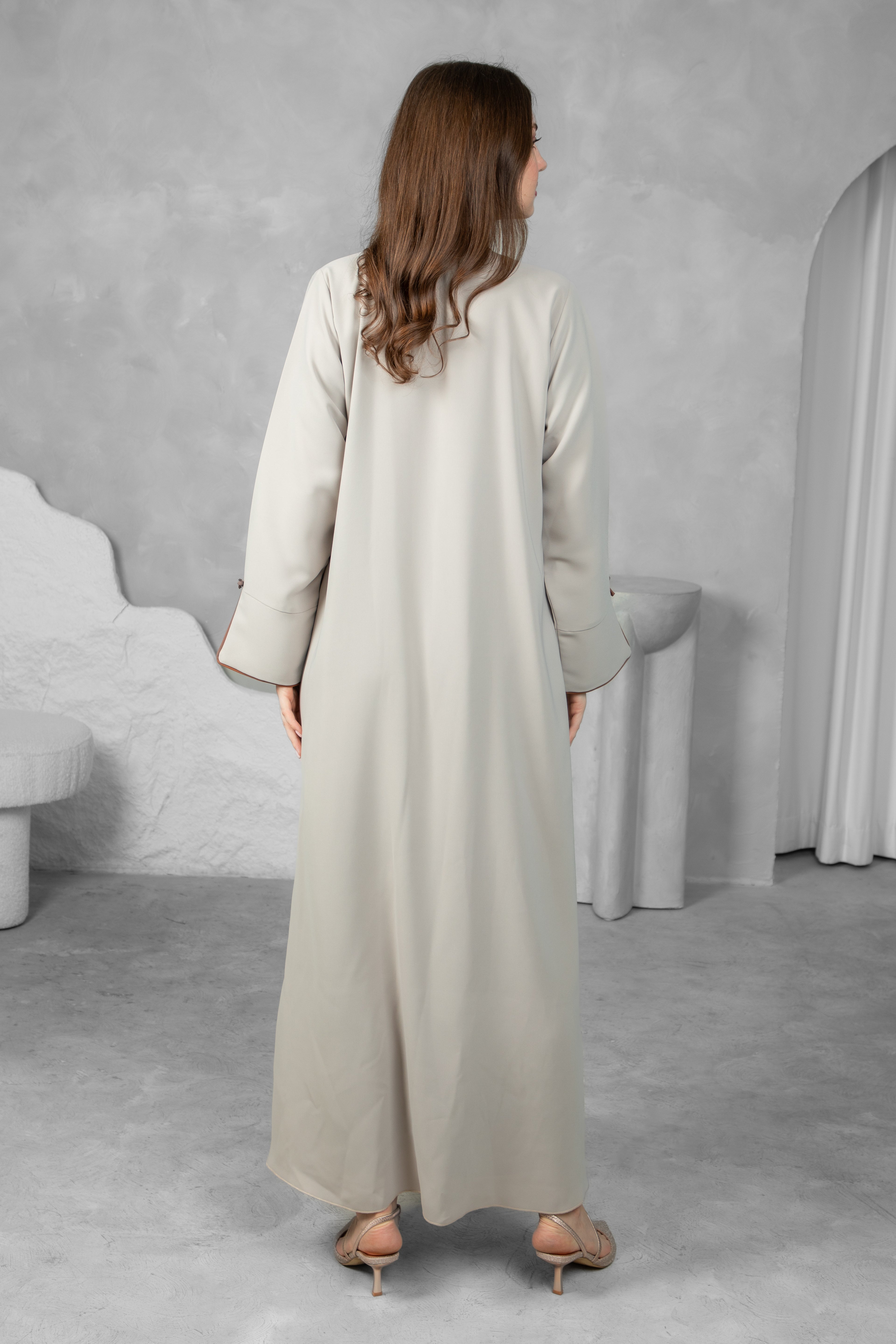 Classic Abaya – Solid color with Brown Bow | Premium Collection