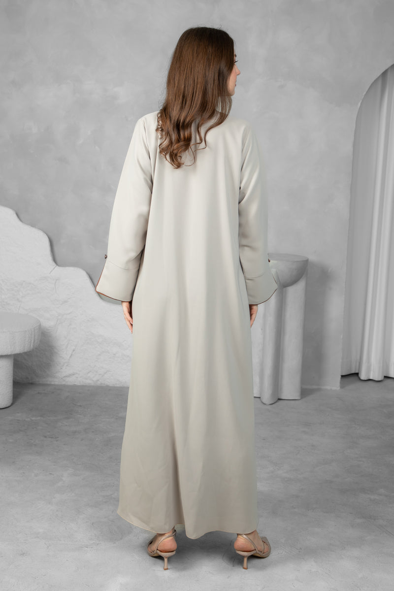 Classic Abaya – Solid color with Brown Bow | Premium Collection