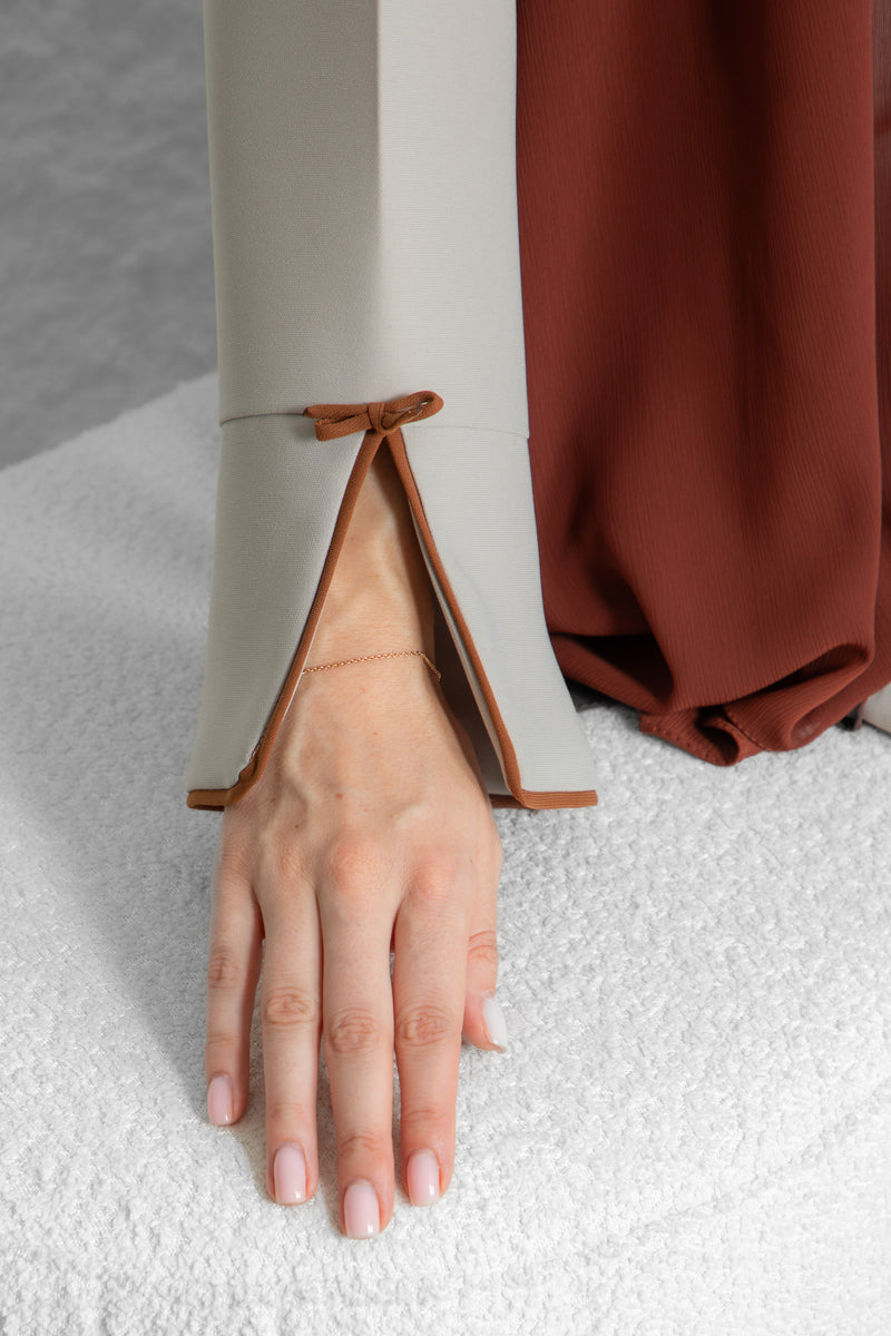Classic Abaya – Solid color with Brown Bow | Premium Collection