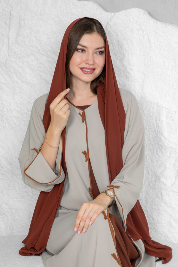Classic Abaya – Solid color with Brown Bow | Premium Collection