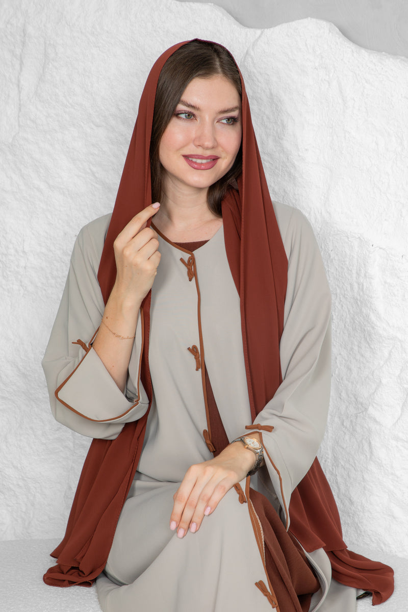 Classic Abaya – Solid color with Brown Bow | Premium Collection