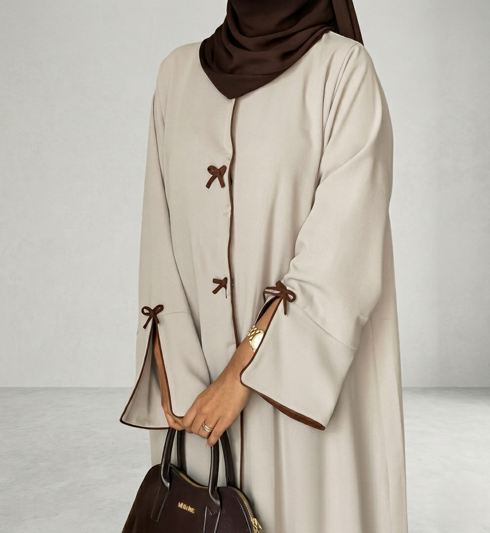 Bow Detail Abaya in Taupe