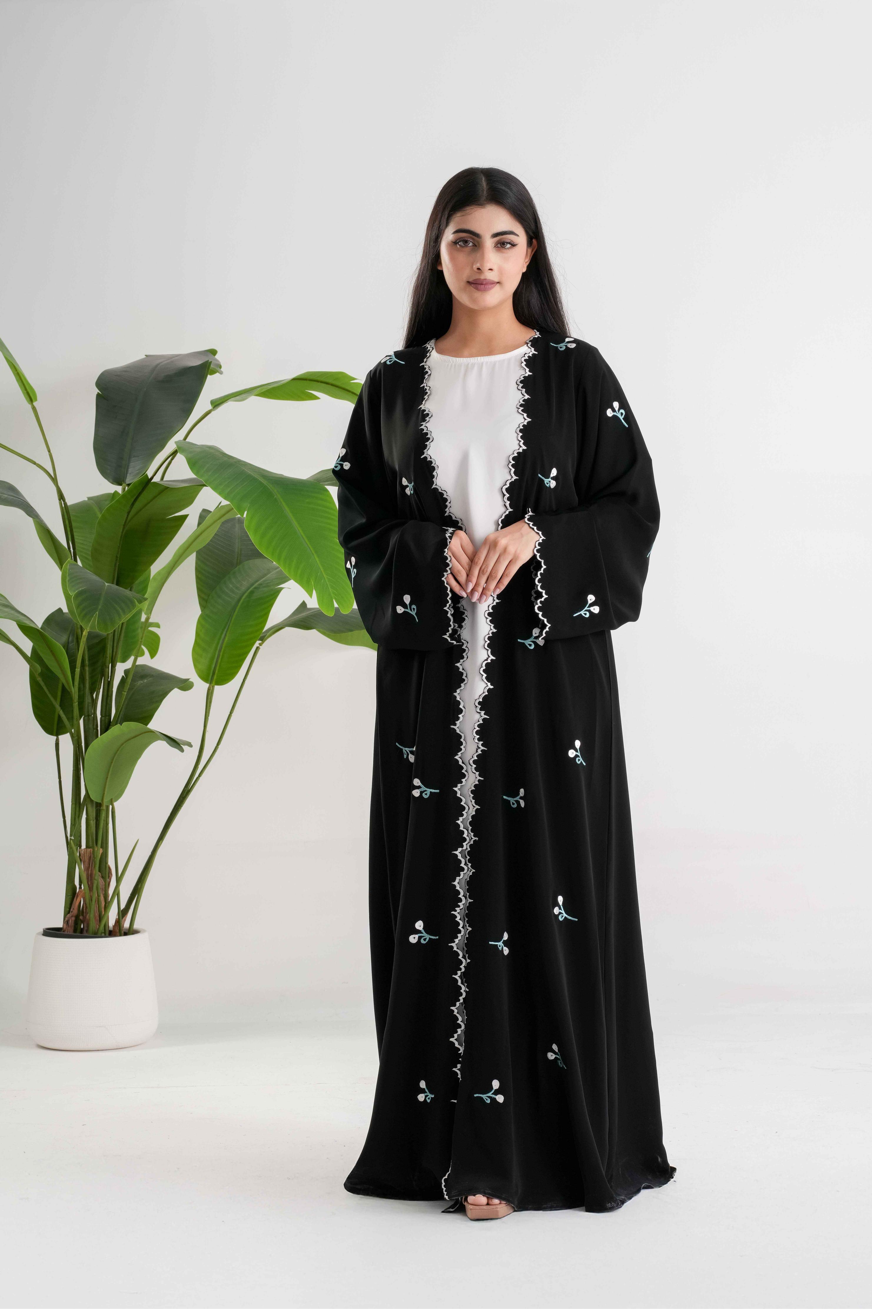 Black embroidered abaya