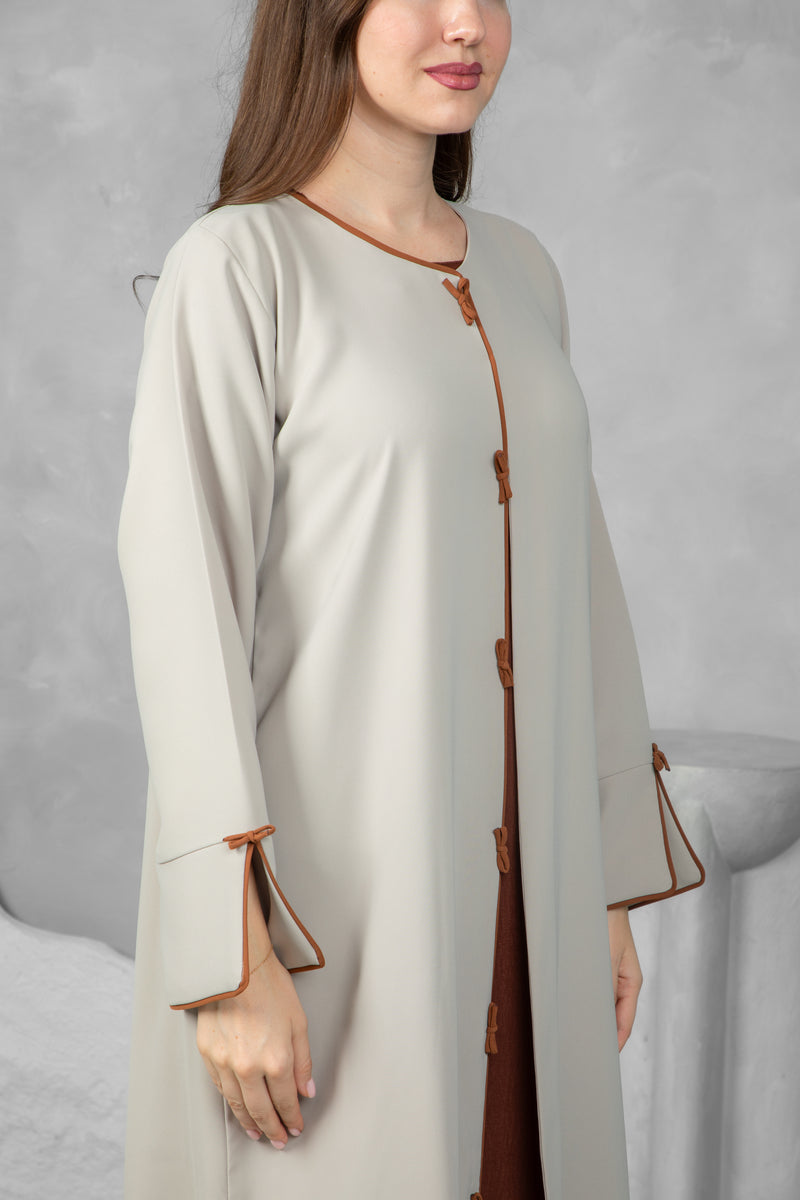 Classic Abaya – Solid color with Brown Bow | Premium Collection