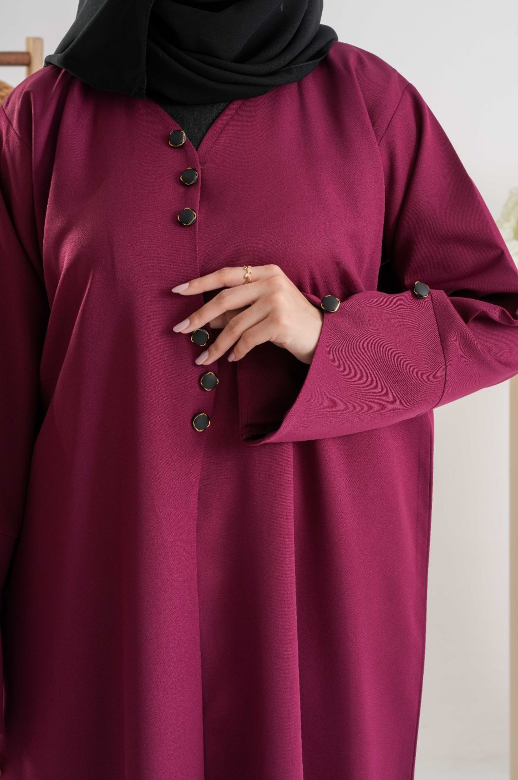 Plum Elegance Button Abaya