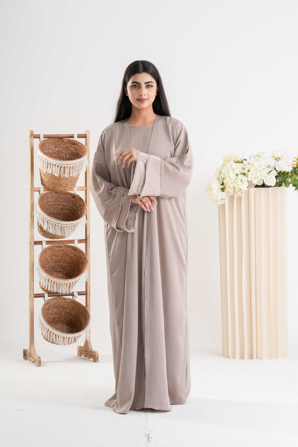 Soft Taupe Open Abaya