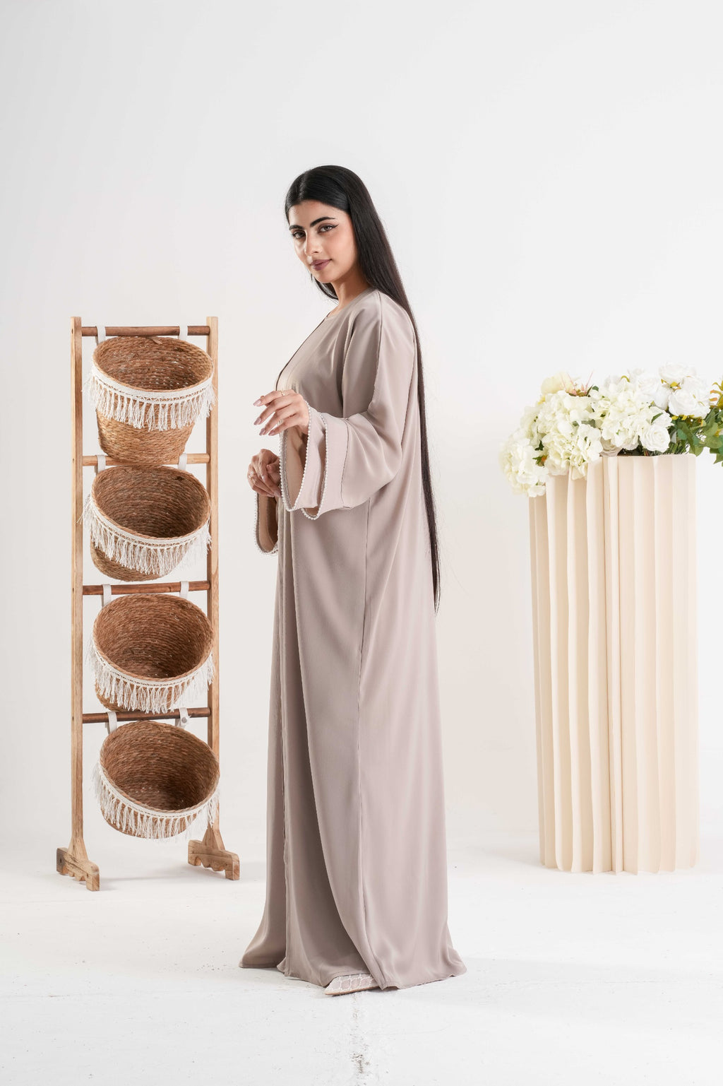 Soft Taupe Open Abaya