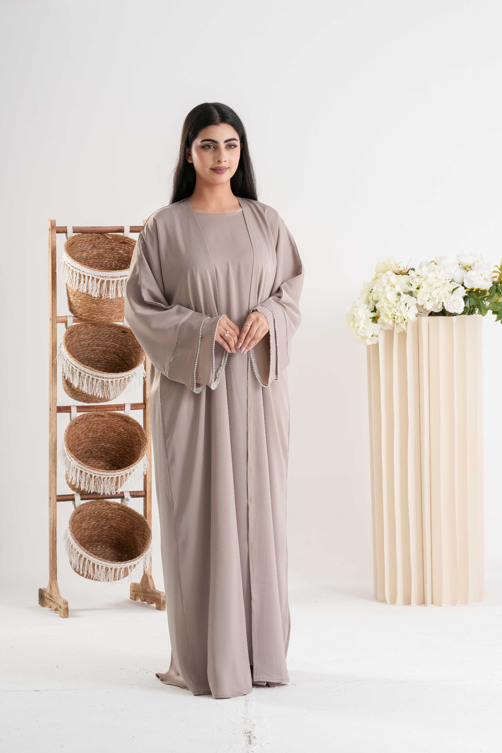 Soft Taupe Open Abaya