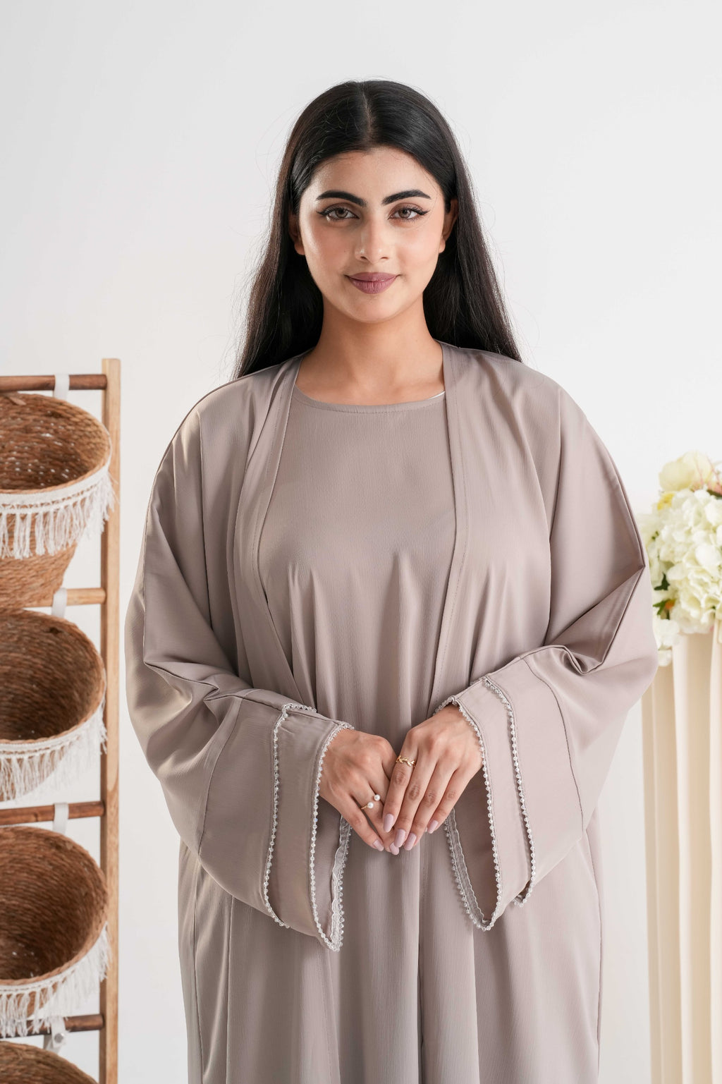 Soft Taupe Open Abaya
