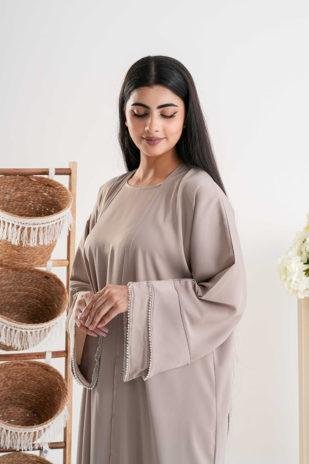 Soft Taupe Open Abaya