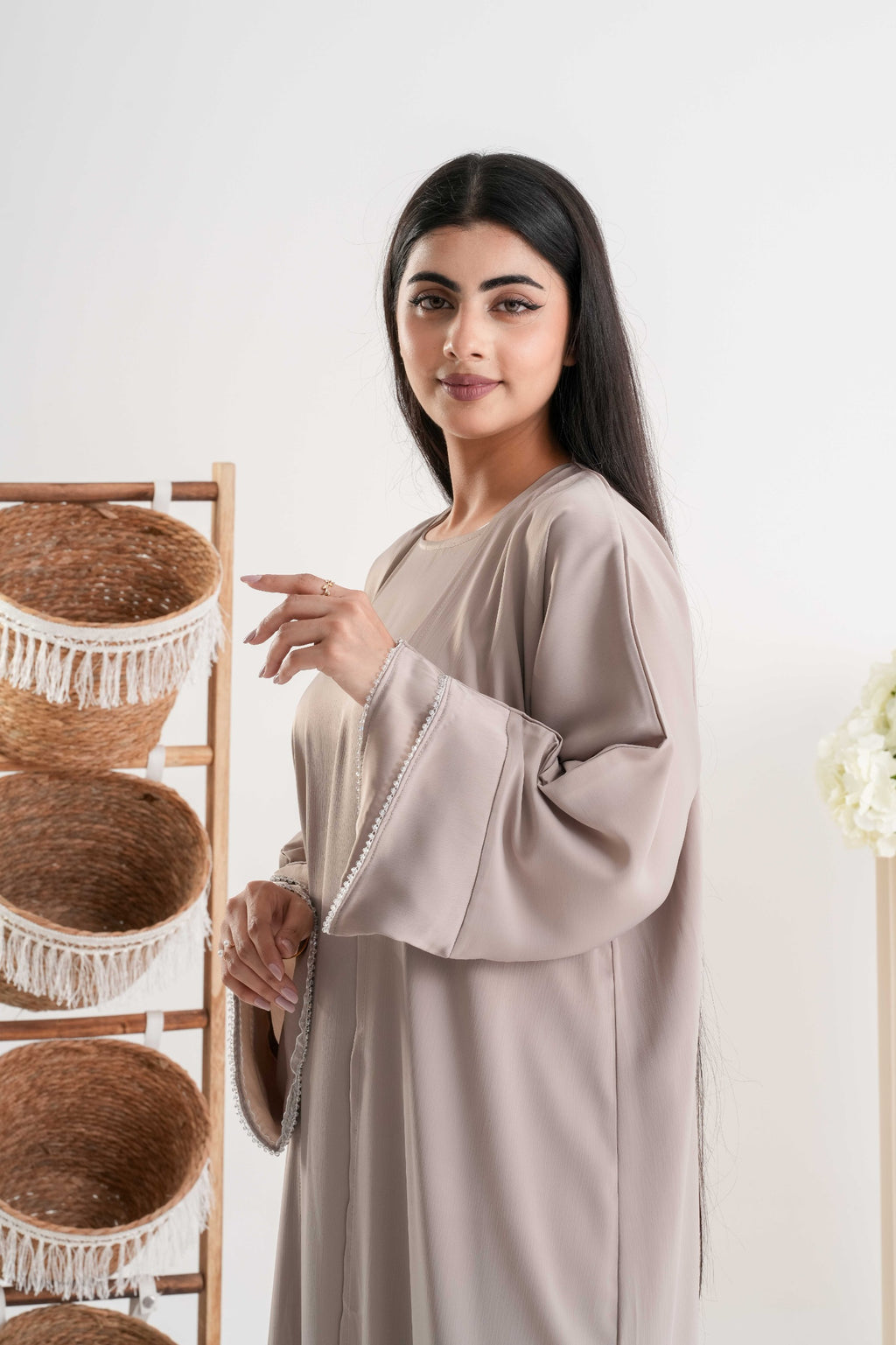 Soft Taupe Open Abaya