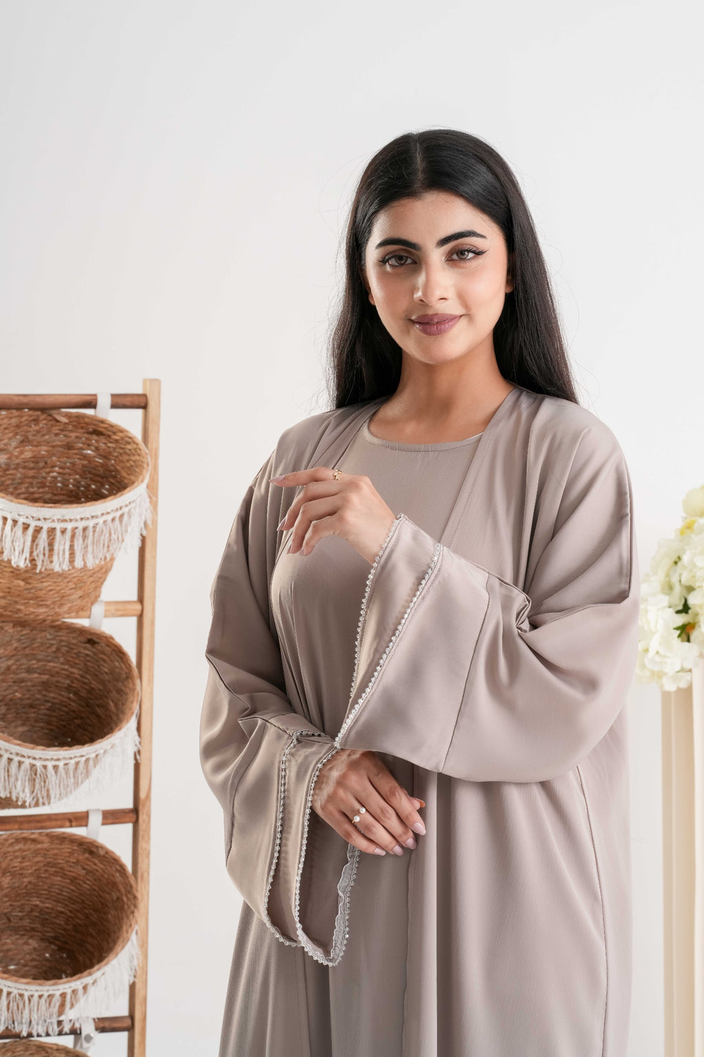 Soft Taupe Open Abaya