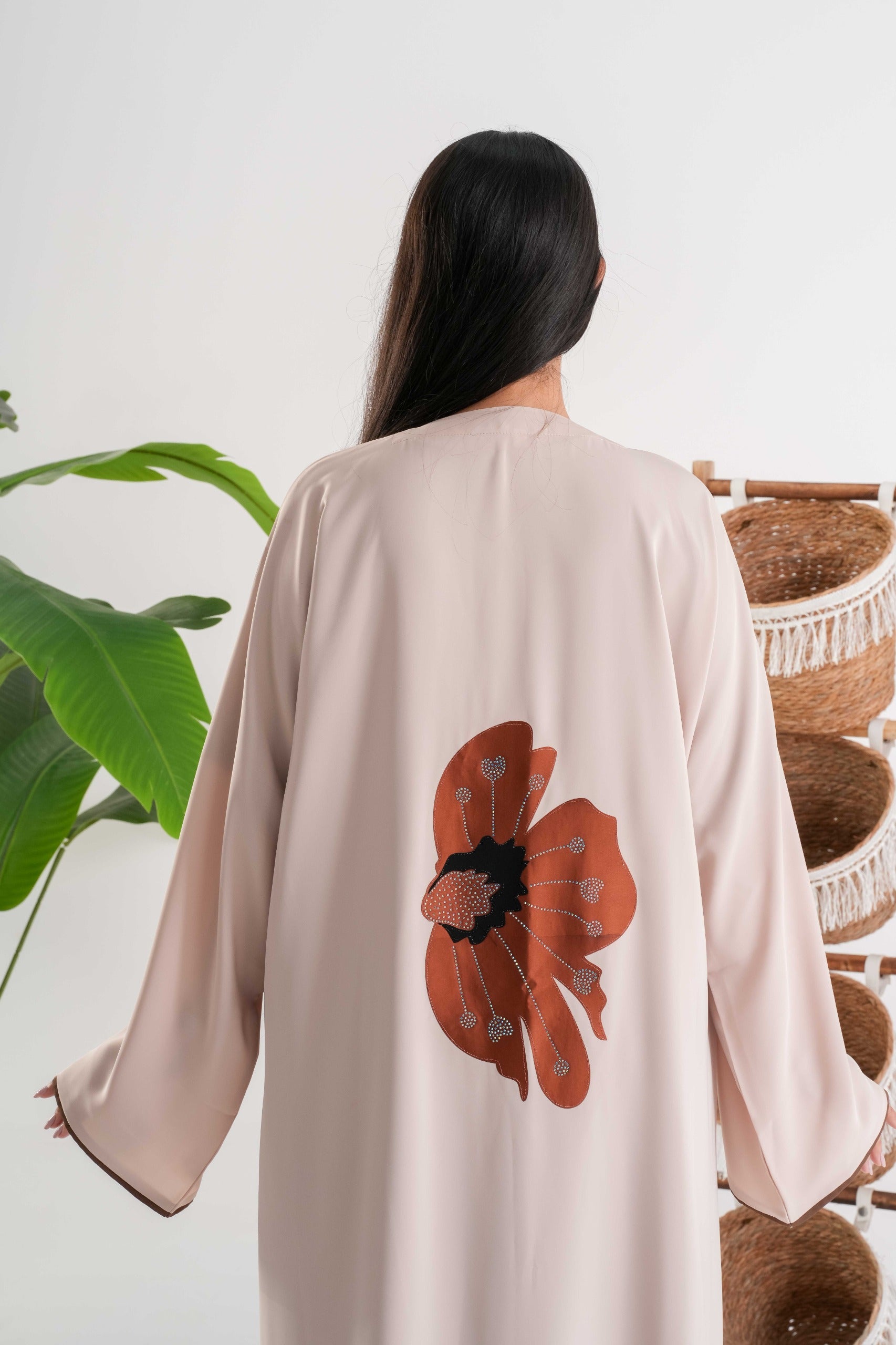 Beige Floral Abaya