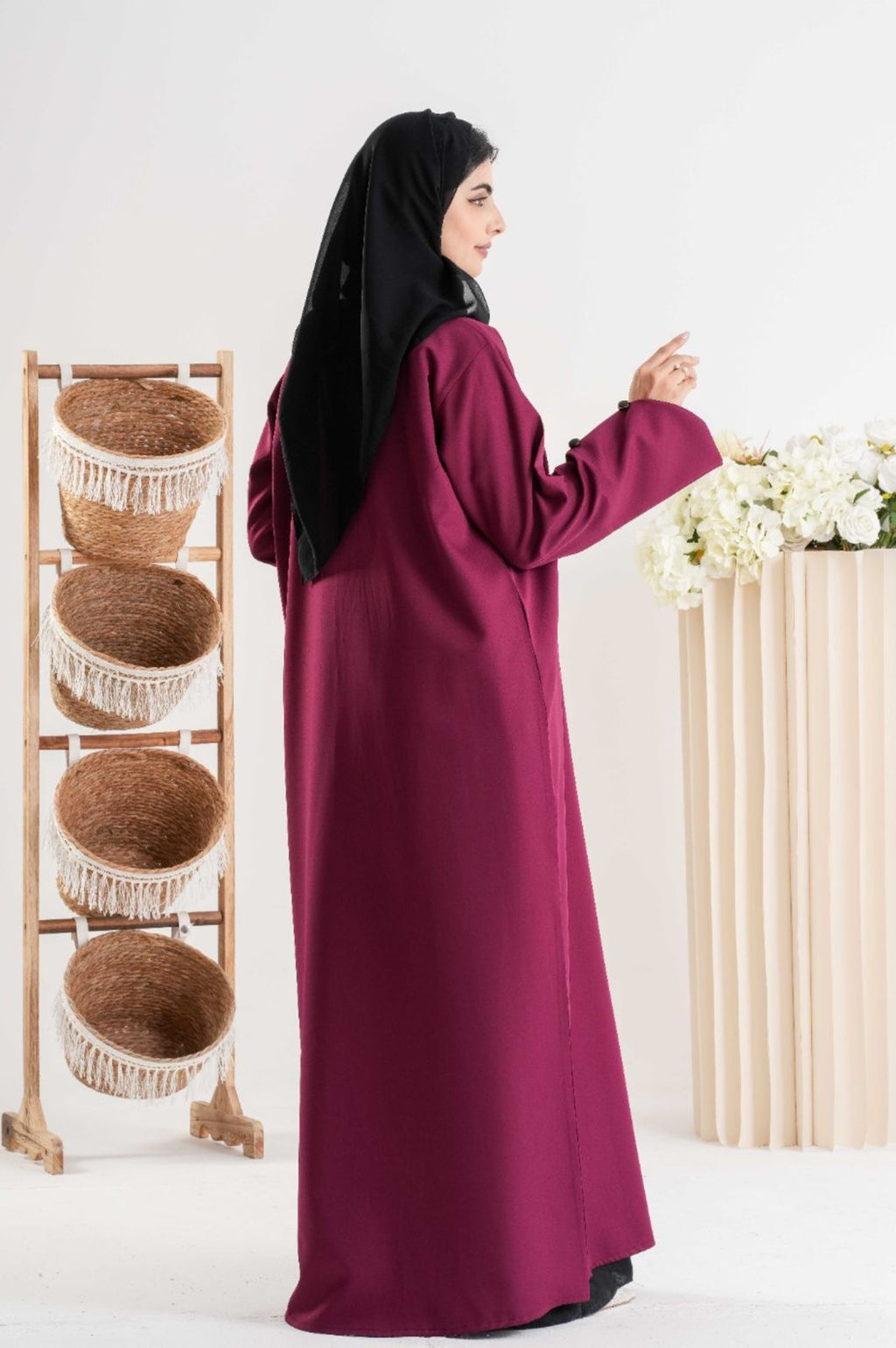 Plum Elegance Button Abaya