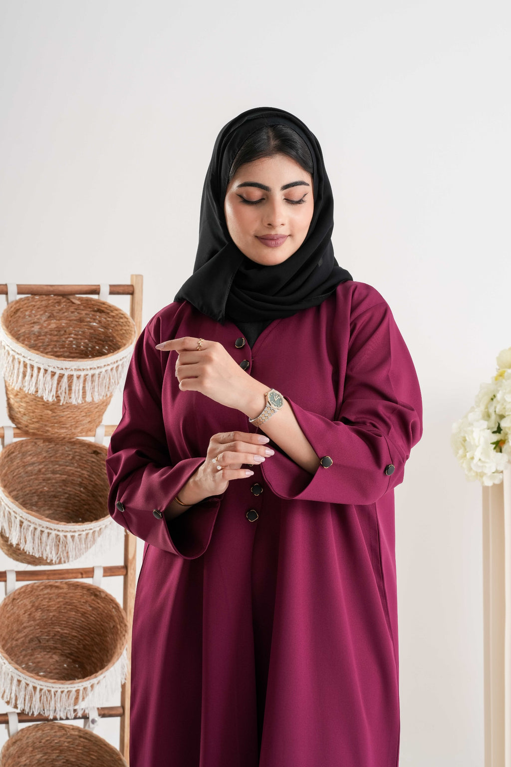 Plum Elegance Button Abaya