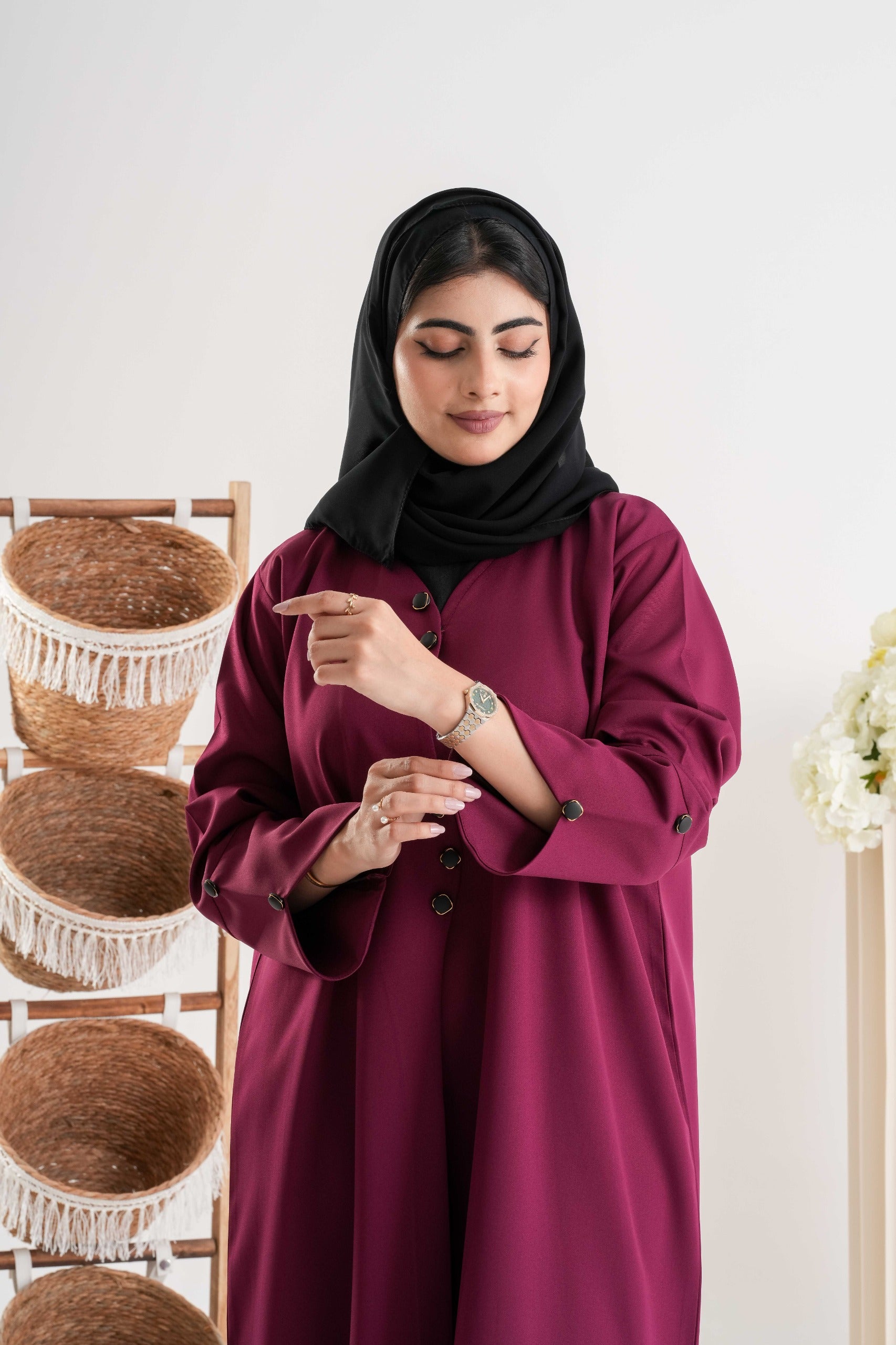 Plum Elegance Button Abaya