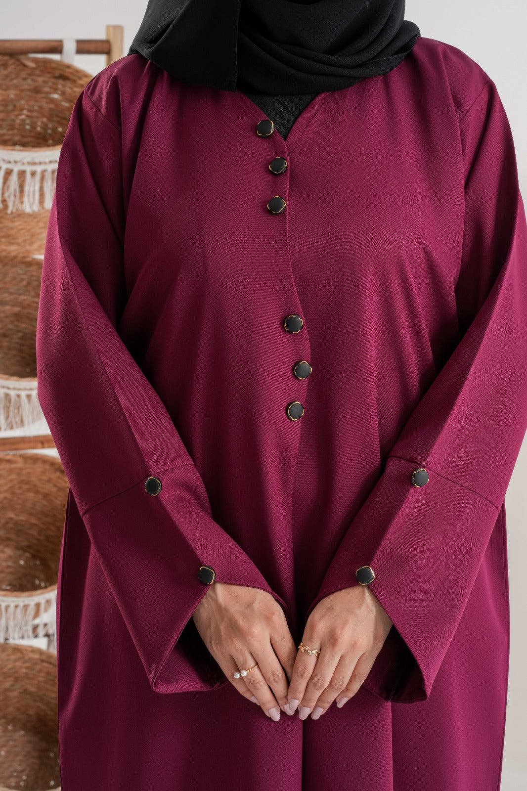 Plum Elegance Button Abaya