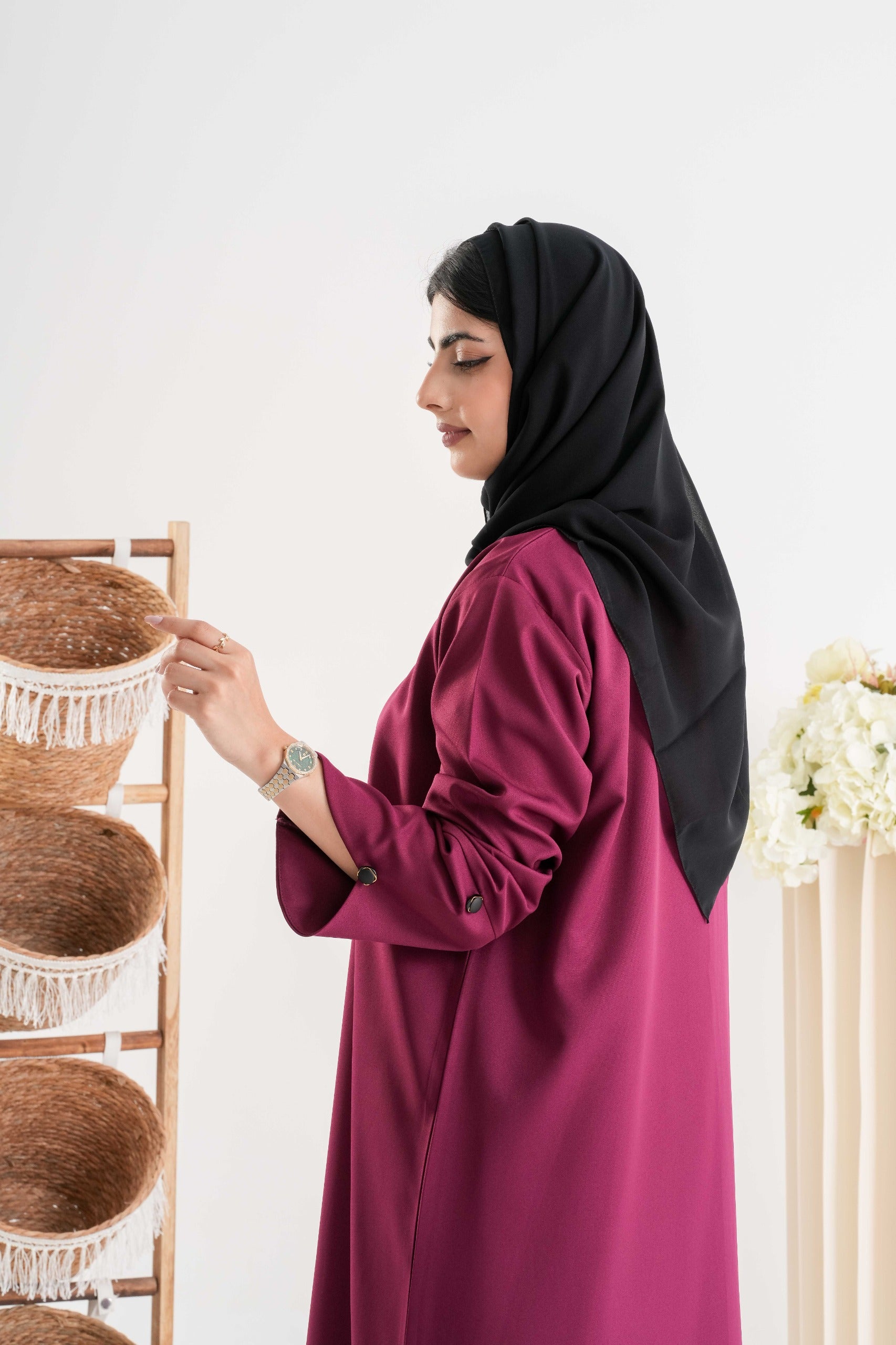 Plum Elegance Button Abaya