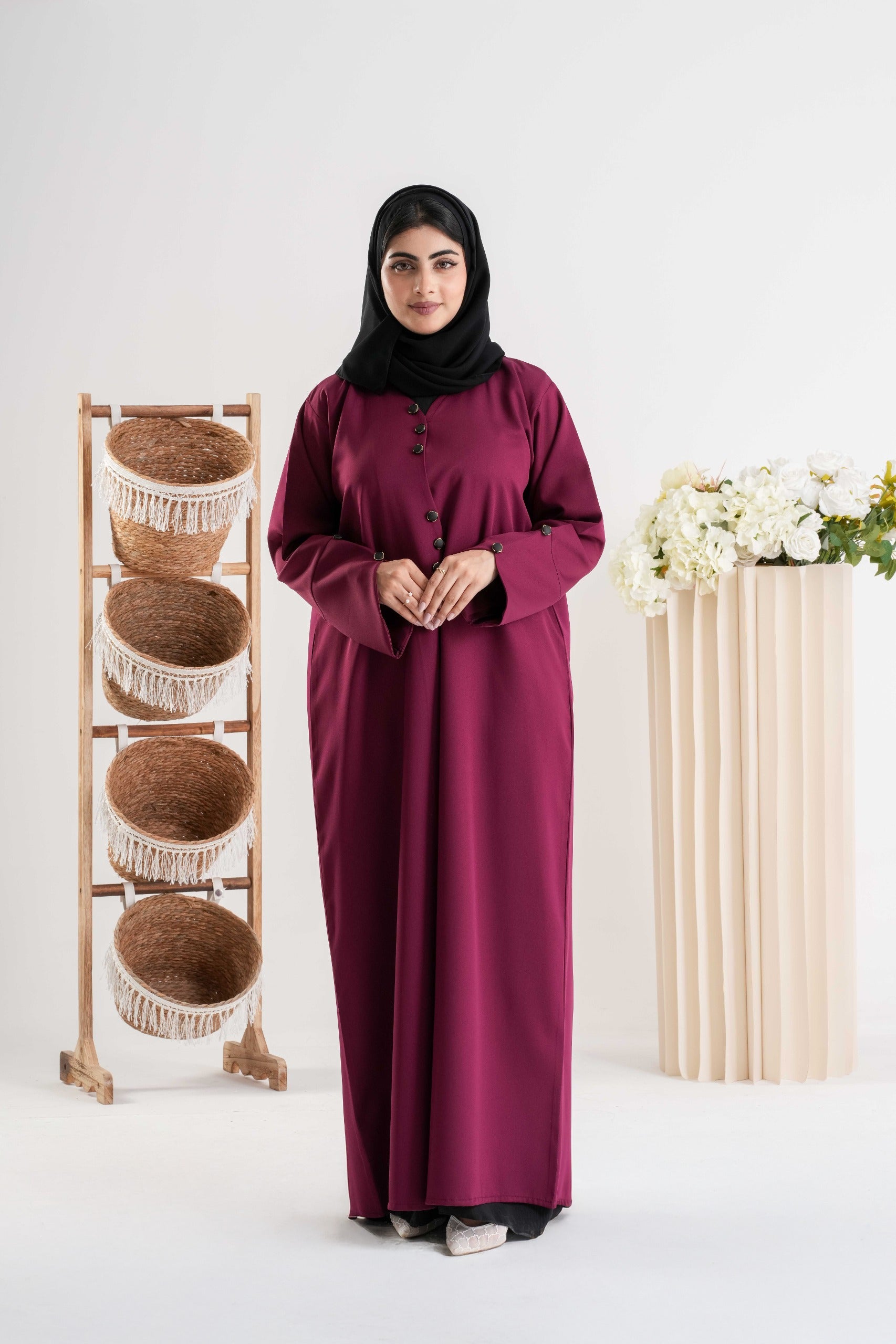 Plum Elegance Button Abaya
