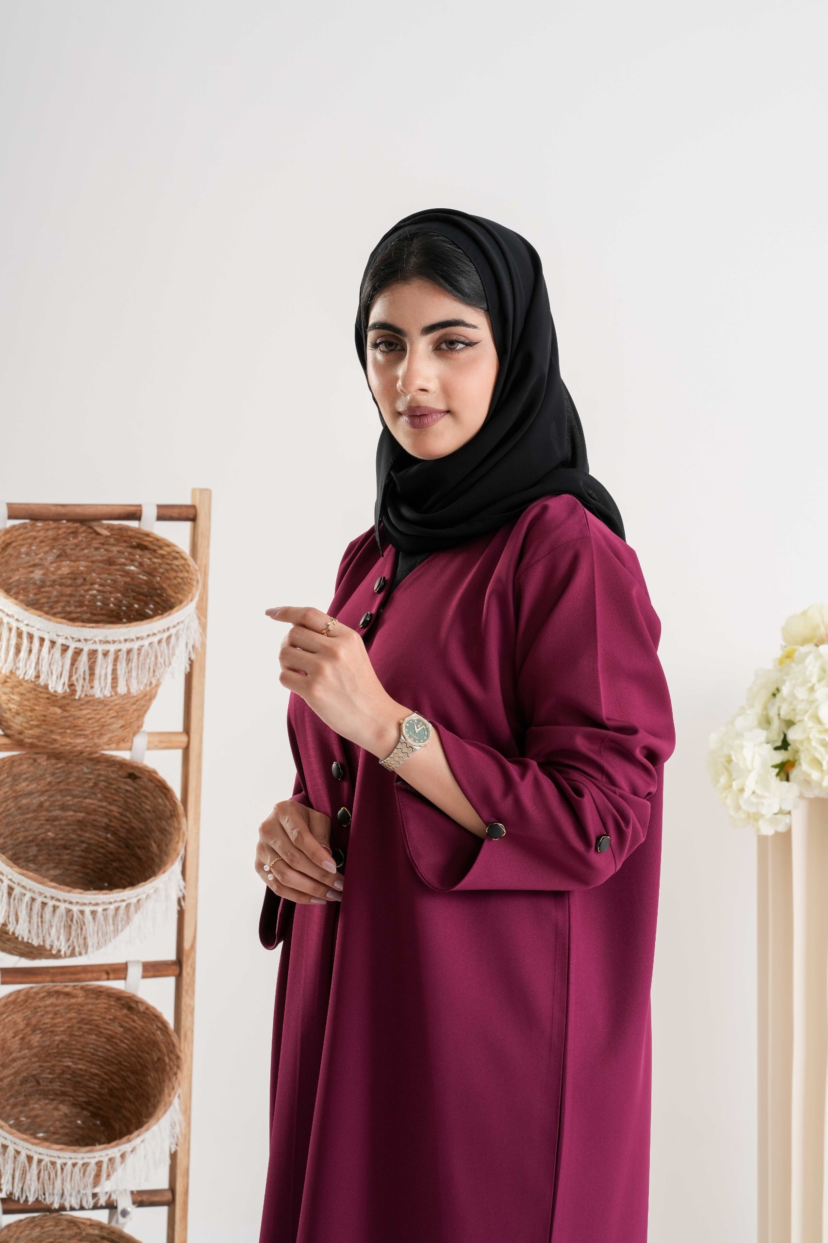 Plum Elegance Button Abaya
