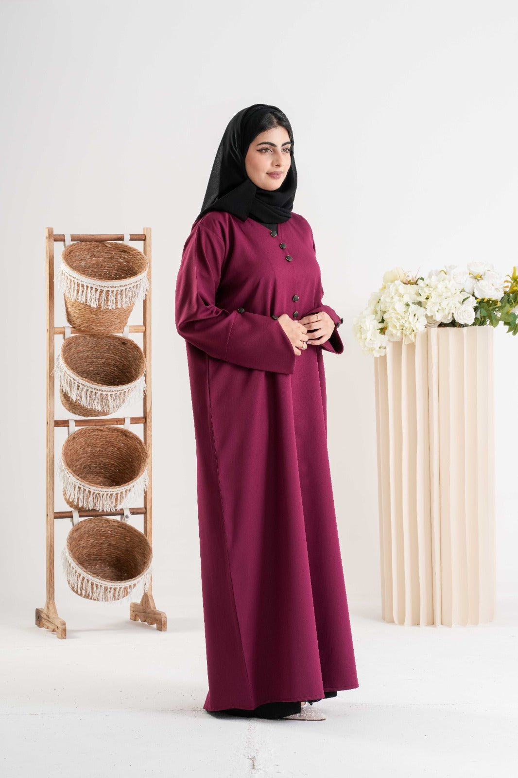 Plum Elegance Button Abaya