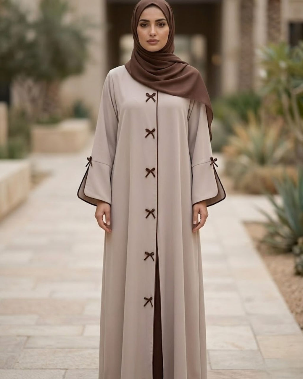 Bow Detail Abaya in Taupe