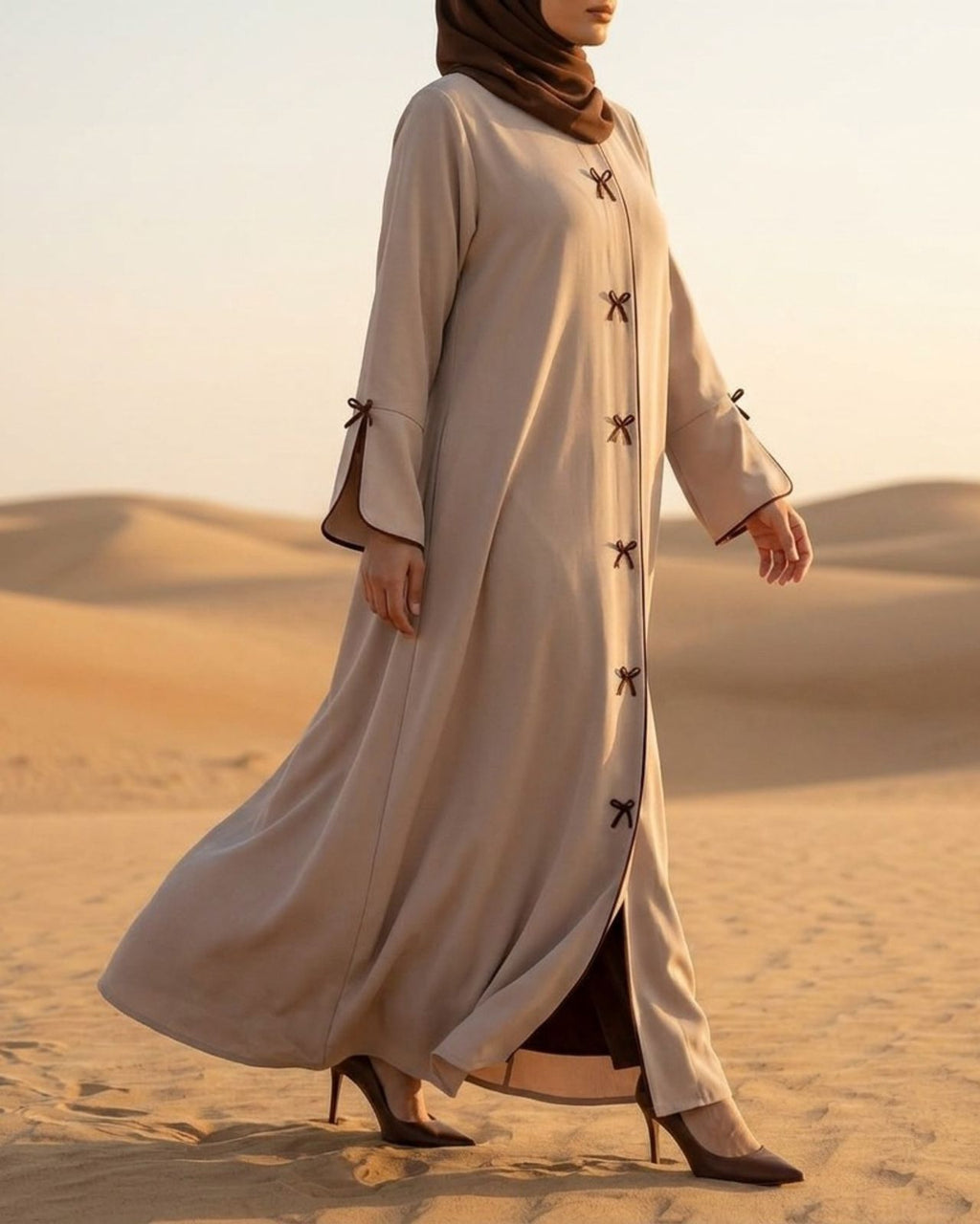 Bow Detail Abaya in Taupe