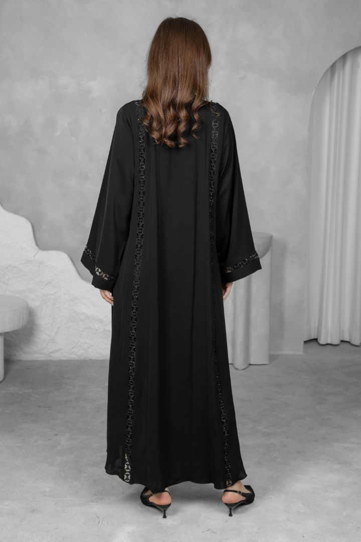 Black Abaya – Premium Nida Korean Fabric with Elegant Lace | Luxury Abaya Online