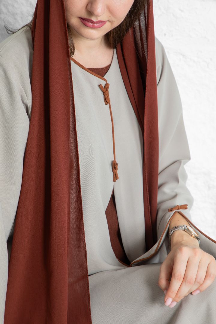 Classic Abaya – Solid color with Brown Bow | Premium Collection