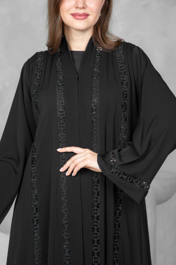 Black Abaya – Premium Nida Korean Fabric with Elegant Lace | Luxury Abaya Online